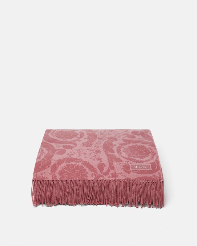 Barocco Cashmere Fringed Blanket Pink
