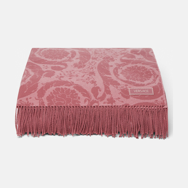 Barocco Cashmere Fringed Blanket Pink