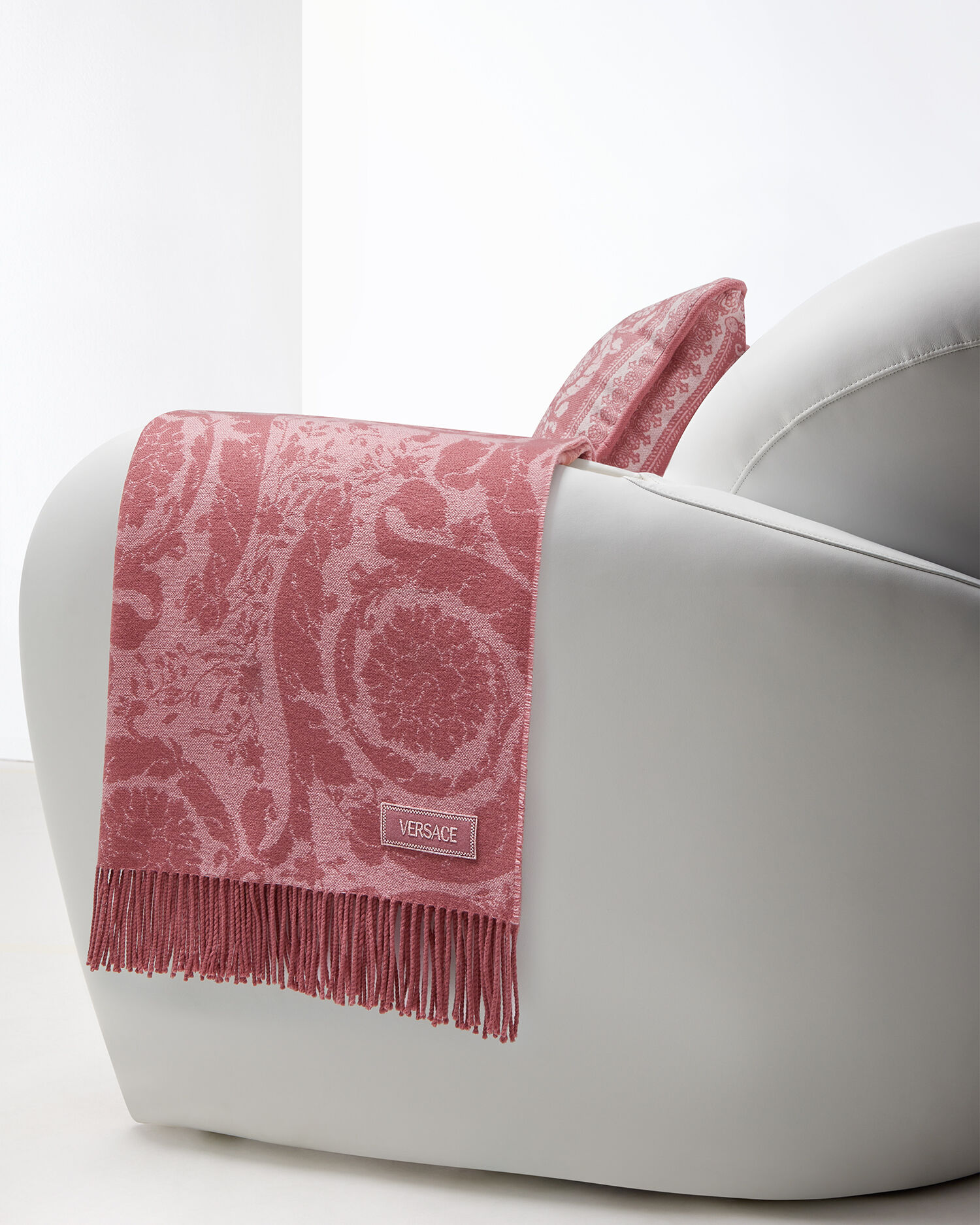 Barocco Cashmere Fringed Blanket Pink