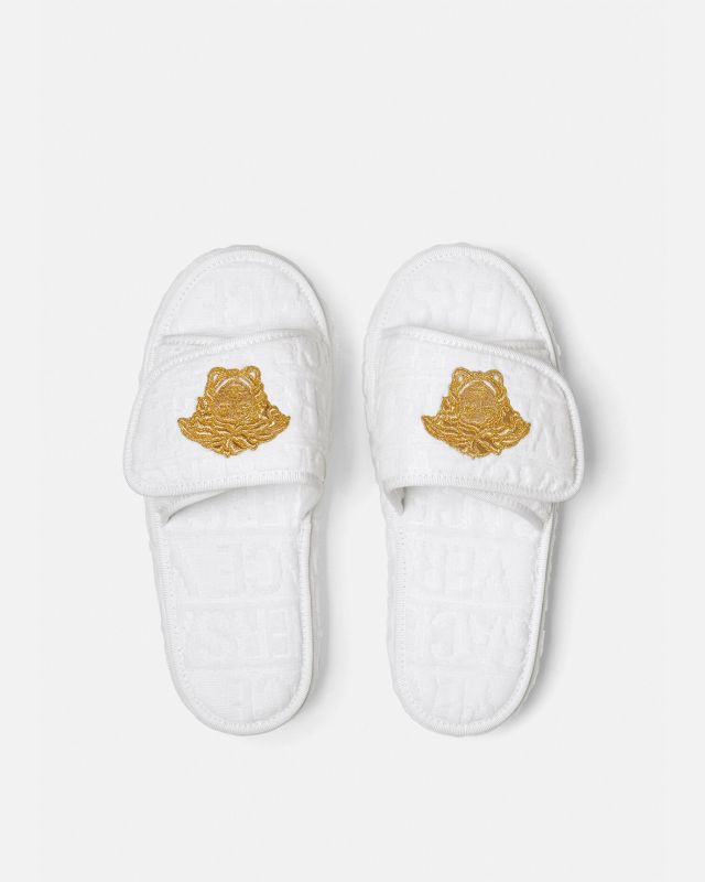 Versace Allover White Slippers