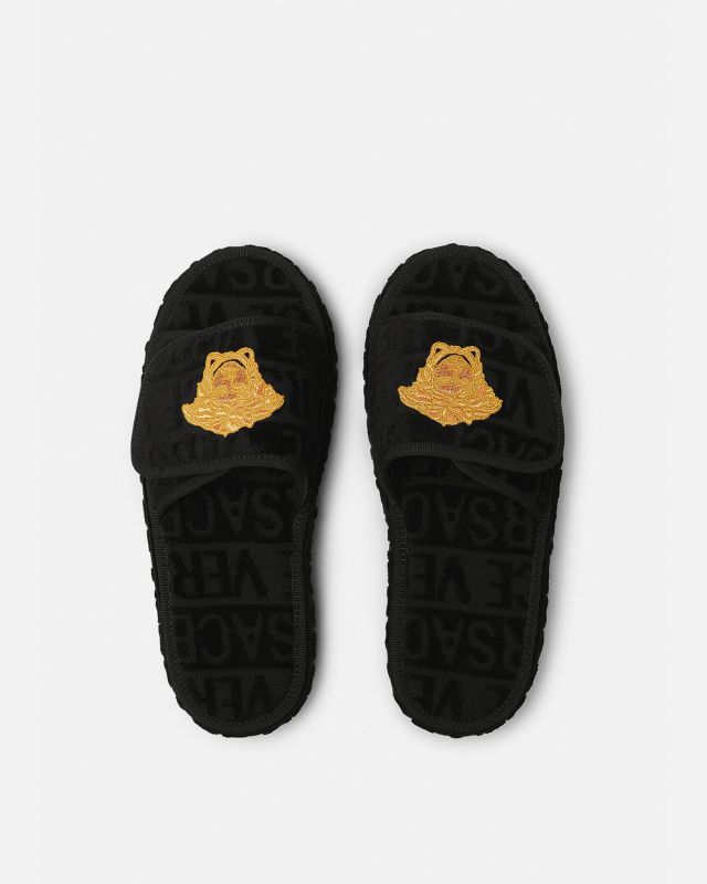 Versace Allover Black Slippers