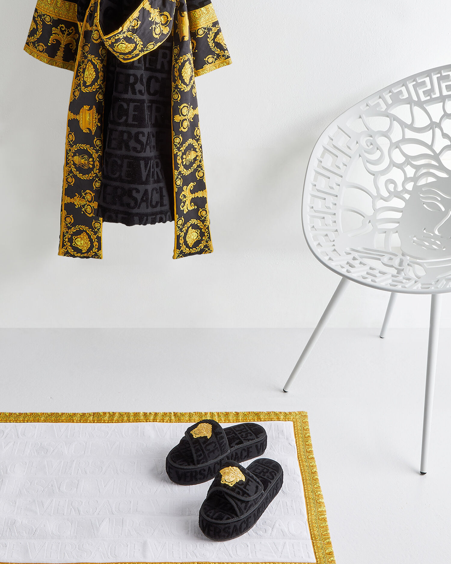 Versace Allover Black Slippers