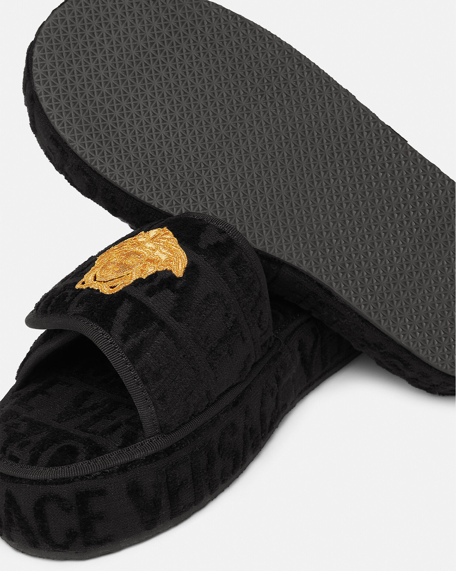 Versace Allover Black Slippers