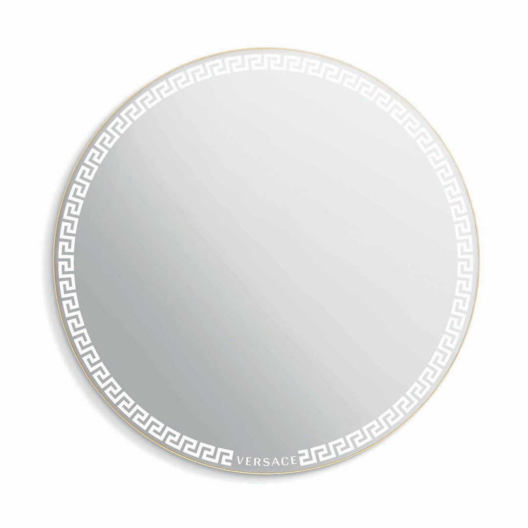 Greca motif + logo on extra-clear glass