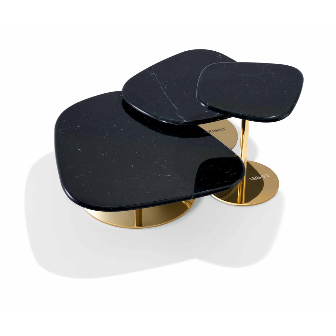 Asymmetric marble top + slim metal stem