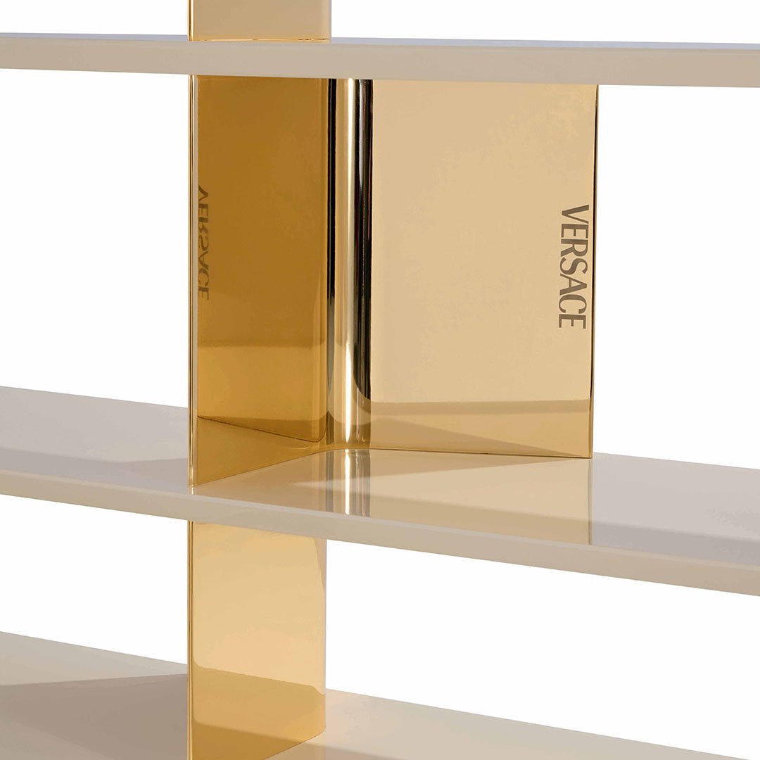 Etched Versace logo on steel dividers