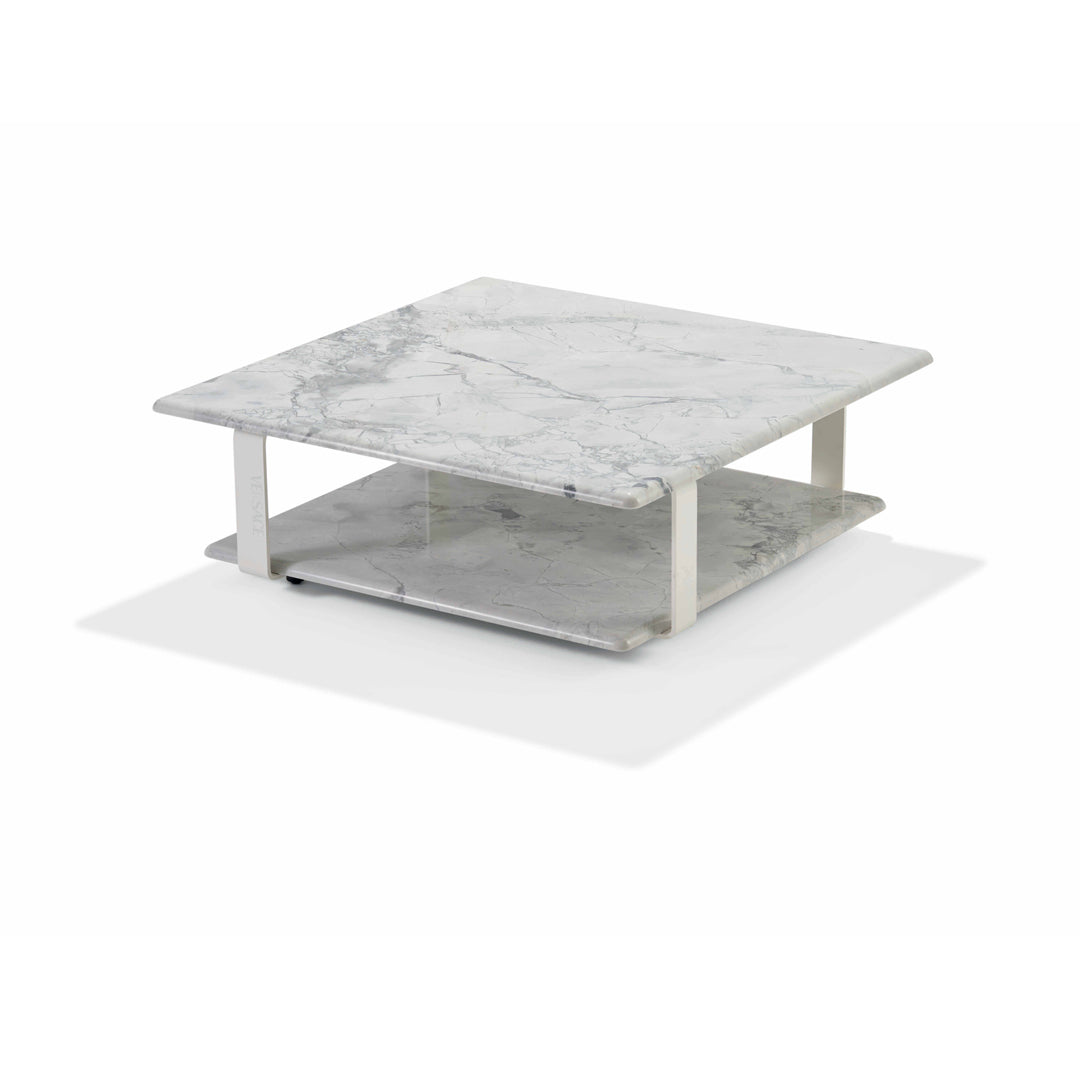 Etched steel frame + matched marble top