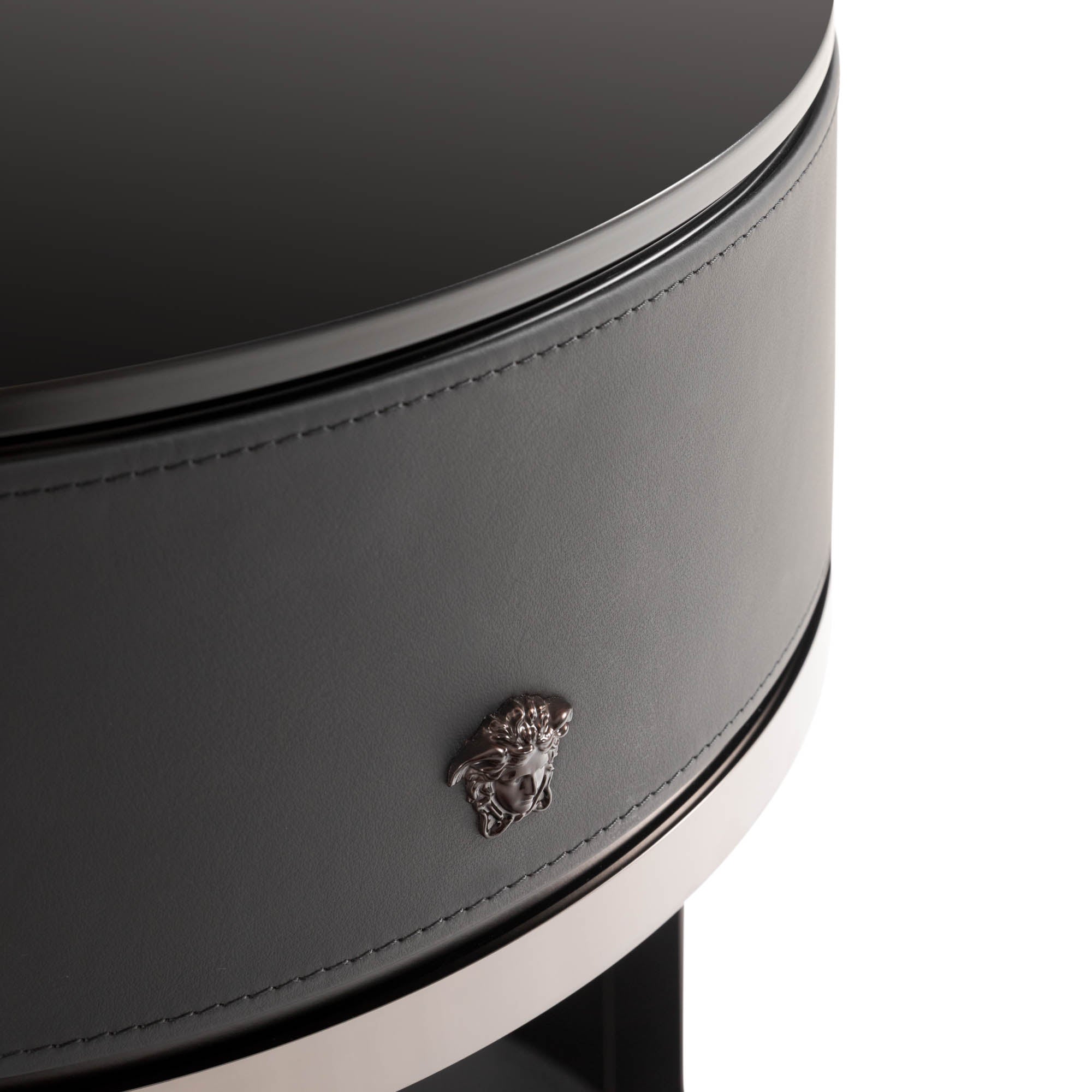Marble top + curved leather drawer + Medusa