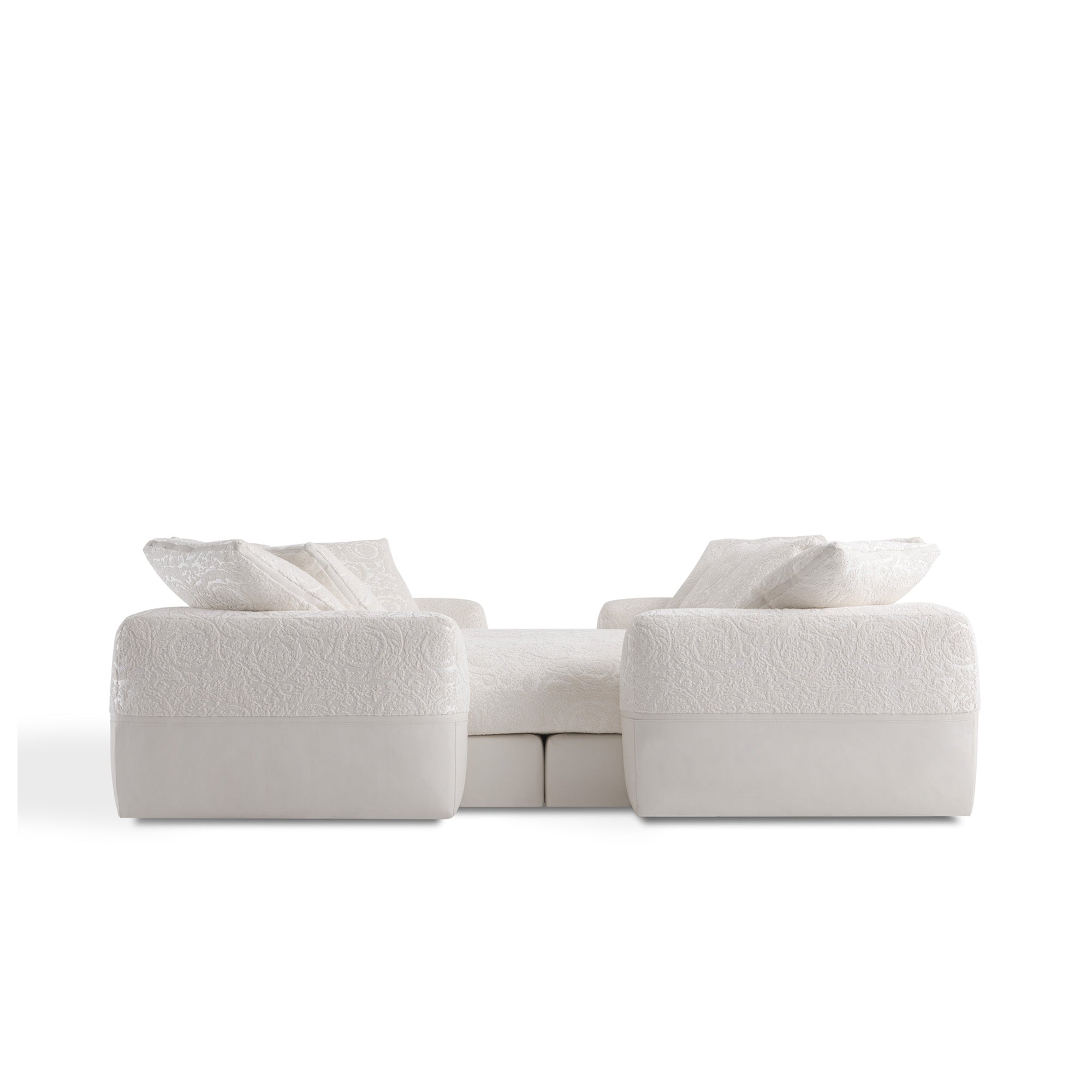 Outdoor cushion stack — generous, weatherproof